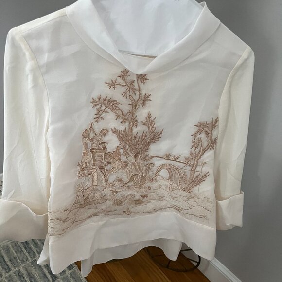 Embroidered Blouse – Ivory Sheer Statement Top (Size Small), 100% Silk - Picture 10 of 10